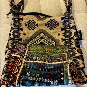 Catori Boho Patchwork Crossbody Bag in Beige and Multi